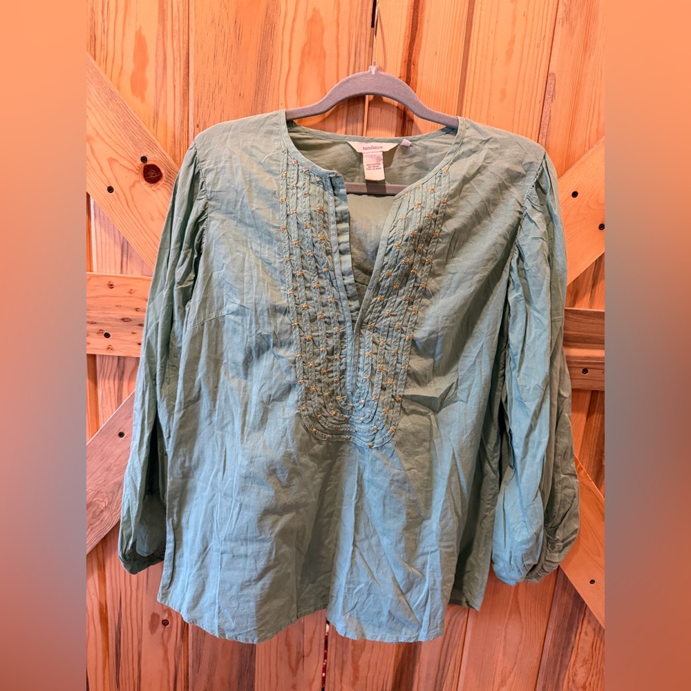 Sundance Sage Green Blouse with Pleated Front